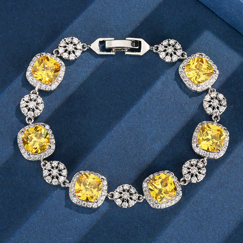 Elegant Cushion Cut Gemstone Halo Sparkle Tennis Bracelet