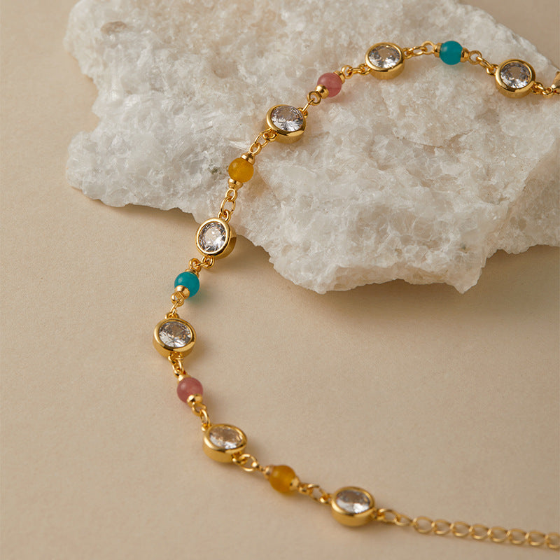 Elegant Crystal & Vibrant Bead Gold Bracelet