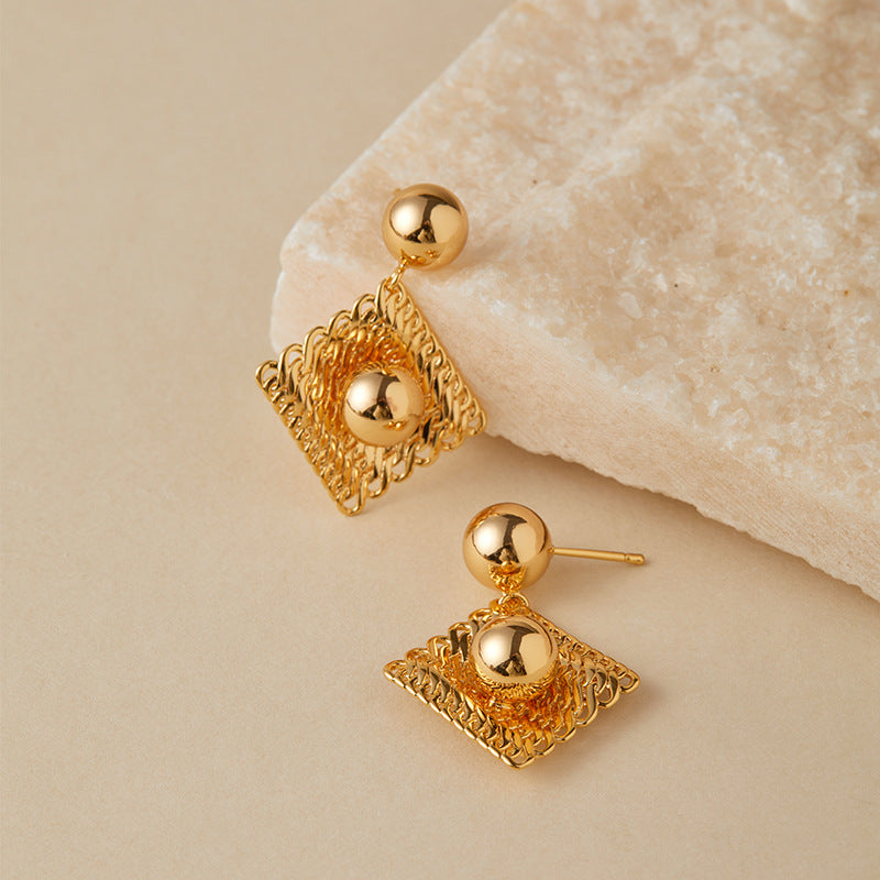 Vintage Geometric Lattice Drop Earrings