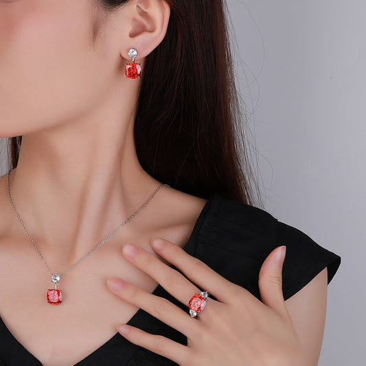 Elegant Fiery Orange Cushion-Cut Jewelry Set