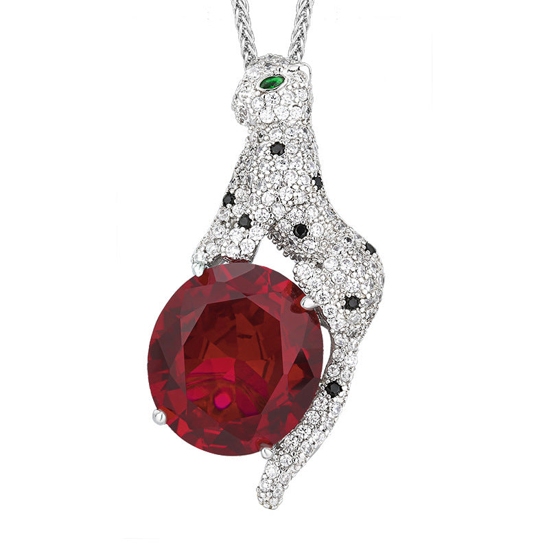 Sparkling Pave Panther Gemstone Statement Necklace