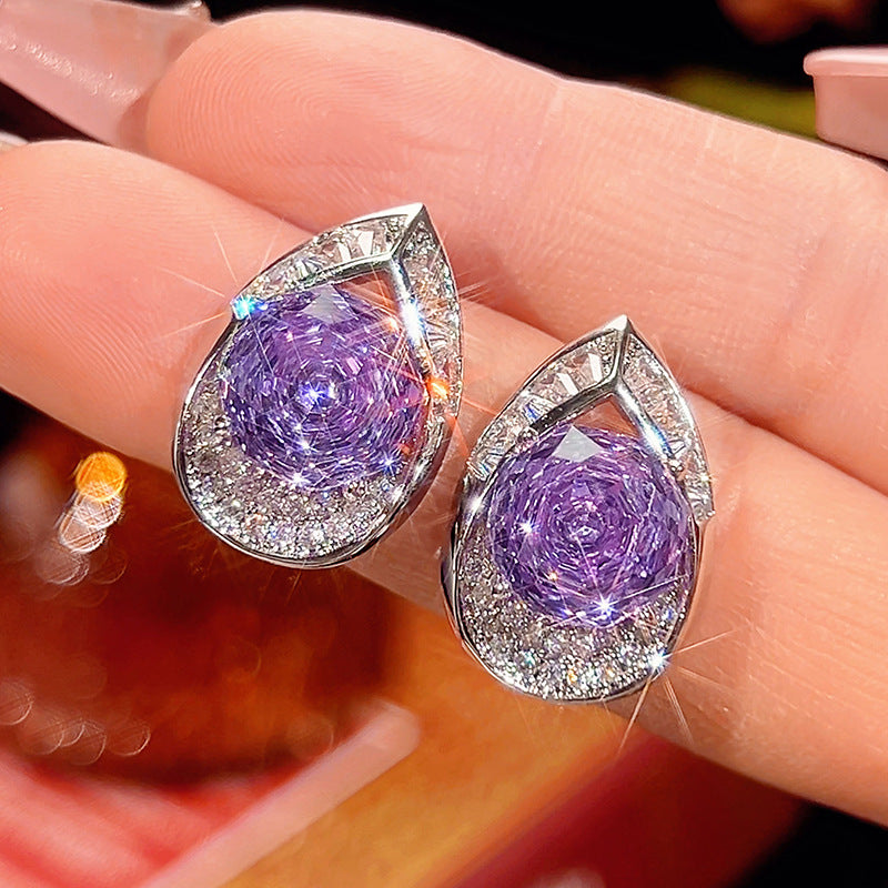 Enchanting Rose-Carved Gemstone Teardrop Earrings