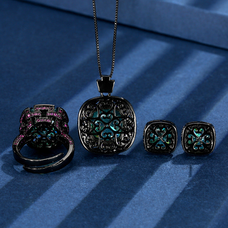 Teal Gemstone & Magenta Halo Jewelry Set
