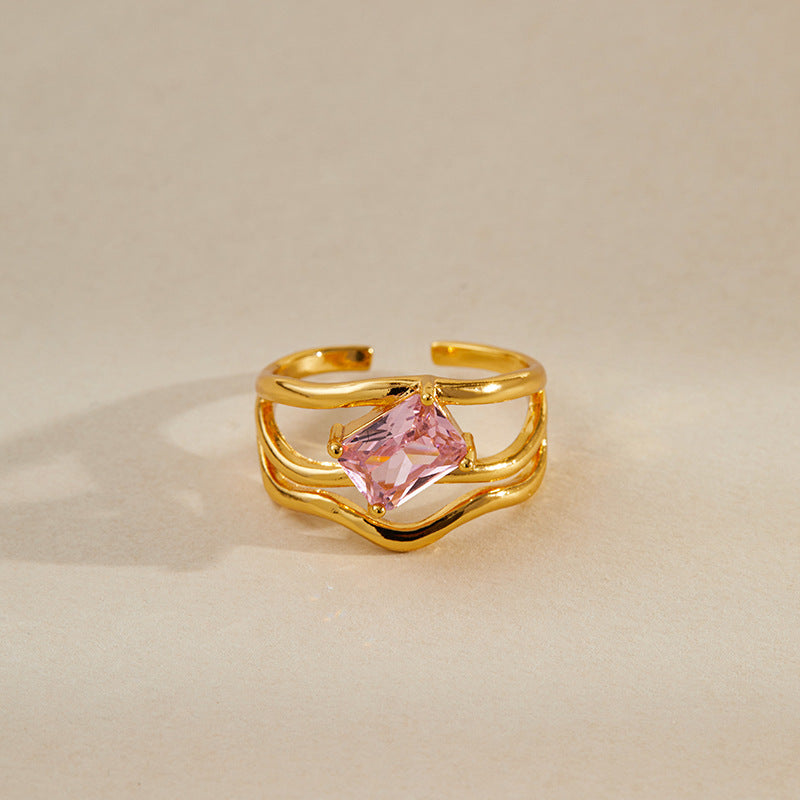 Emerald Cut Pink Stone Split Ring