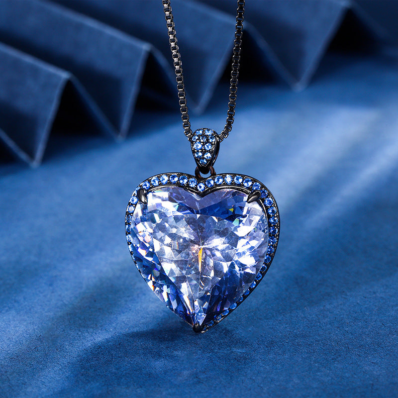 Majestic Heart of the Ocean Gemstone Halo Necklace