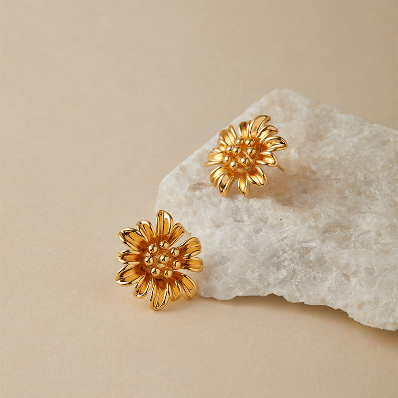 Golden Sunflower 18K Plated Studs