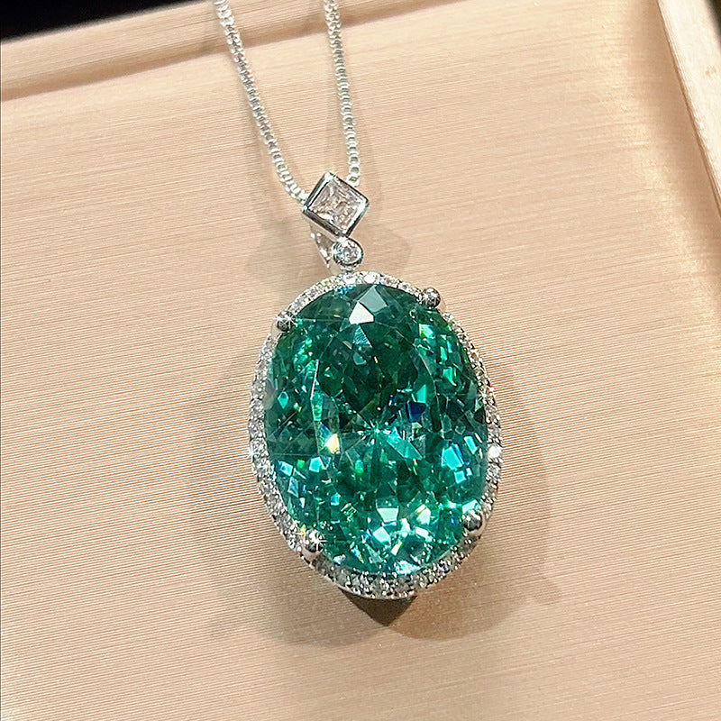 Radiant Emerald Green Oval-Cut Crystal Halo Jewelry Set
