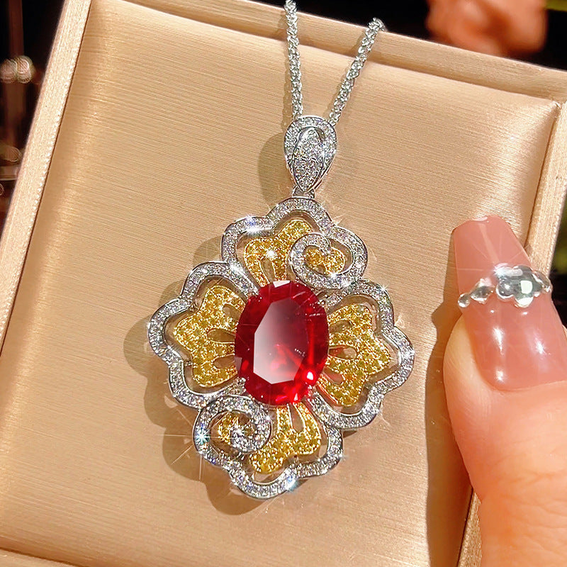 Majestic Crimson Bloom: Vintage Two-Tone Ruby Jewelry Set