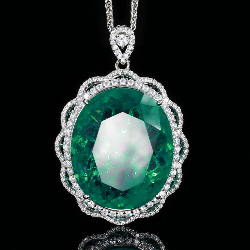 Oval Cut Paraiba Blue Emerald Statement Pendant Necklace