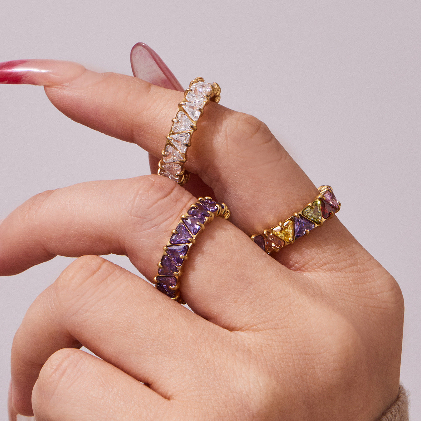 Triangle Cut Zirconia Eternity Band Rings