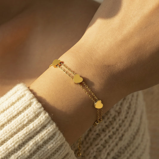 Double Layer Dainty Heart Bracelet