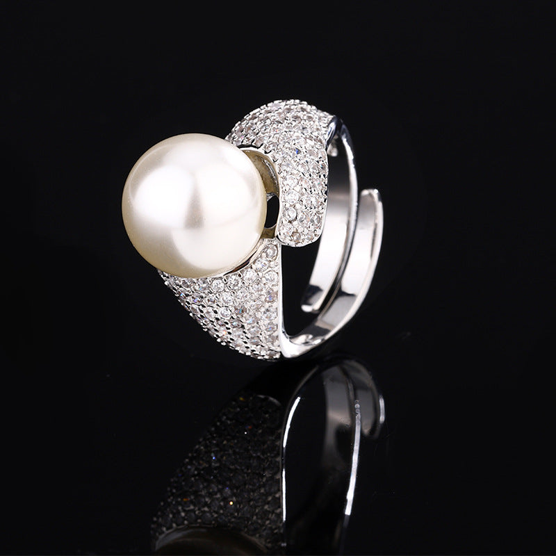 Elegant Ribbon-Wrap Lustrous Pearl Statement Ring