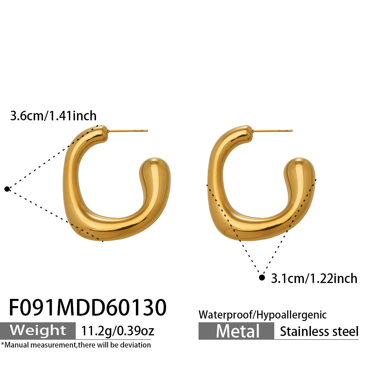 Sculptural Gold Teardrop Chunky Hoop Earrings