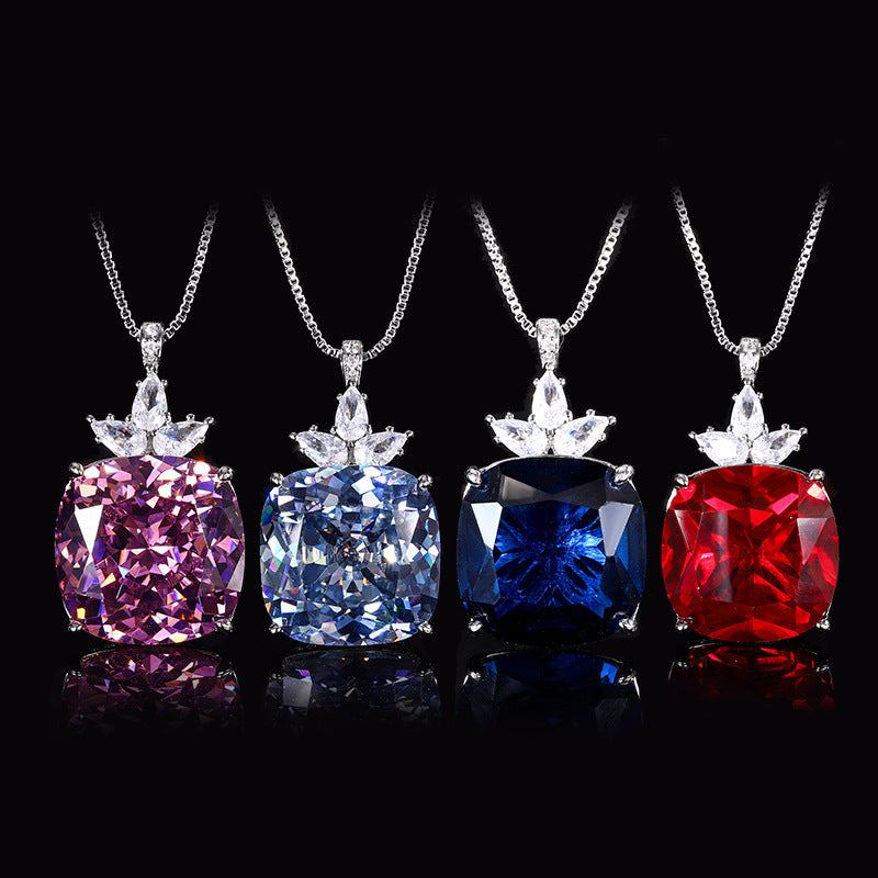 Majestic Cushion-Cut Gemstone Crown Cluster Pendant Necklace