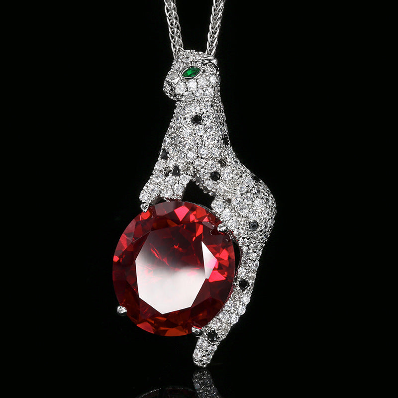 Sparkling Pave Panther Gemstone Statement Necklace