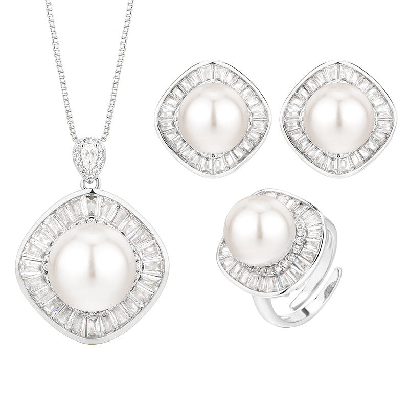 Timeless Pearl and Shimmering Baguette Crystal Jewelry Set