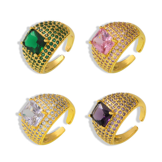 Shining Gold Pave Crystal Dome Rings