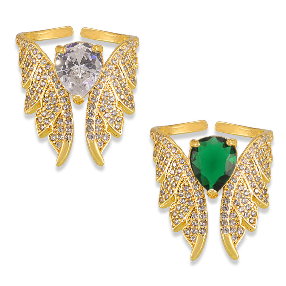 Angel Wing Pear-Cut Crystal Ring