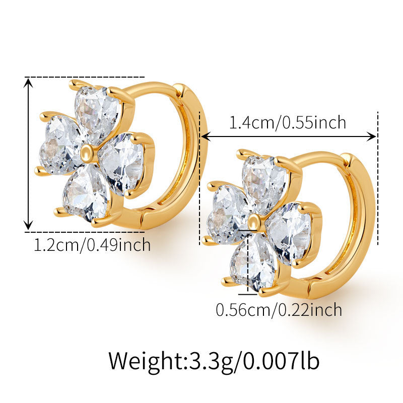 Sparkling Gold Clover Crystal Earrings