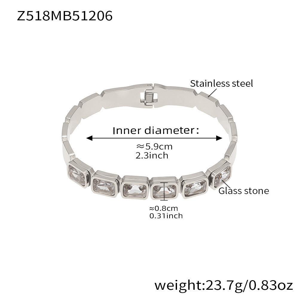 Emerald-Cut Crystal Hinged Bangle