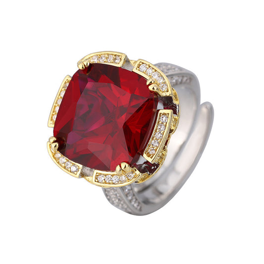Vintage Royal Cushion-Cut Emerald and Ruby Statement Rings