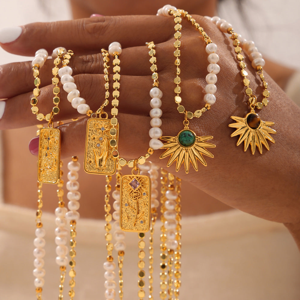 Gold Engraved Botanical Medallion Necklace