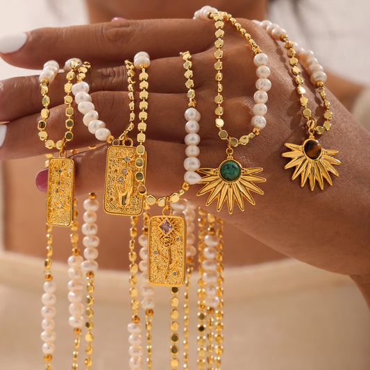 Gold Engraved Botanical Medallion Necklace