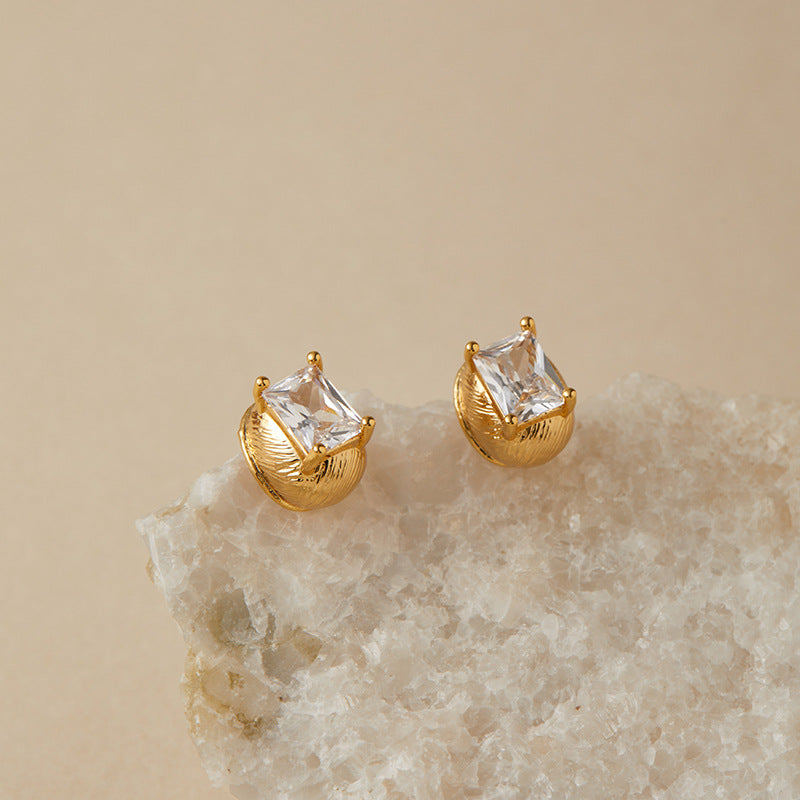 Floral Elegance Zirconia Gold Drop Ear Studs