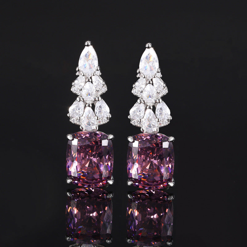 Elegant Radiant Cut Colorful Gemstone Drop Statement Earrings