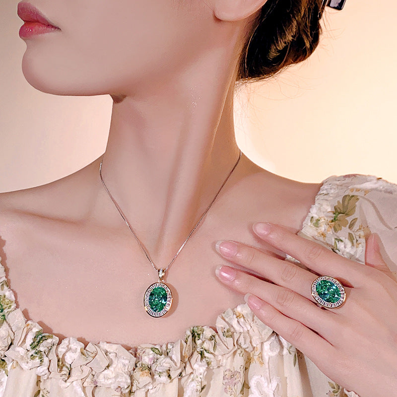 Majestic Oval Gemstone Halo Jewelry Sets