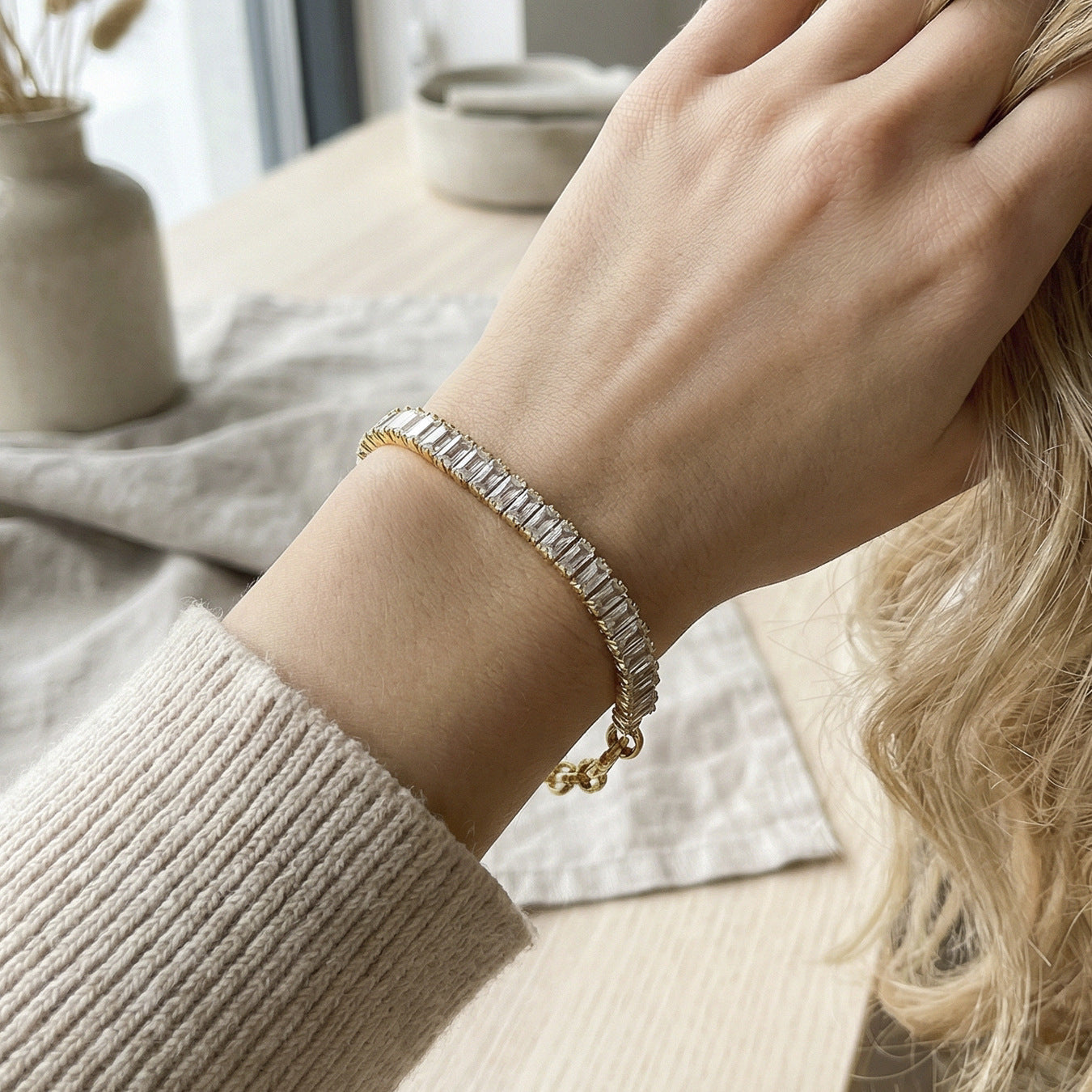 Baguette Tennis Paperclip Link Bracelet