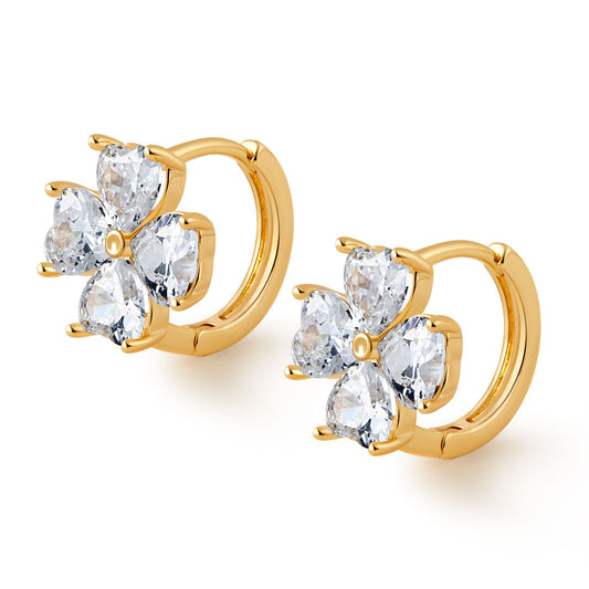 Sparkling Gold Clover Crystal Earrings