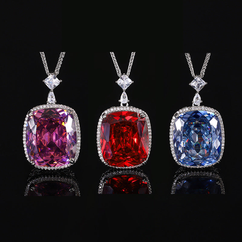 Magnificent Cushion Cut Gemstone Halo Statement Pendant Necklace
