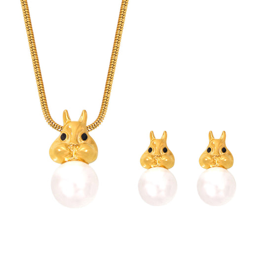 Whimsical Forest Squirrel Pearl Jewelry Set