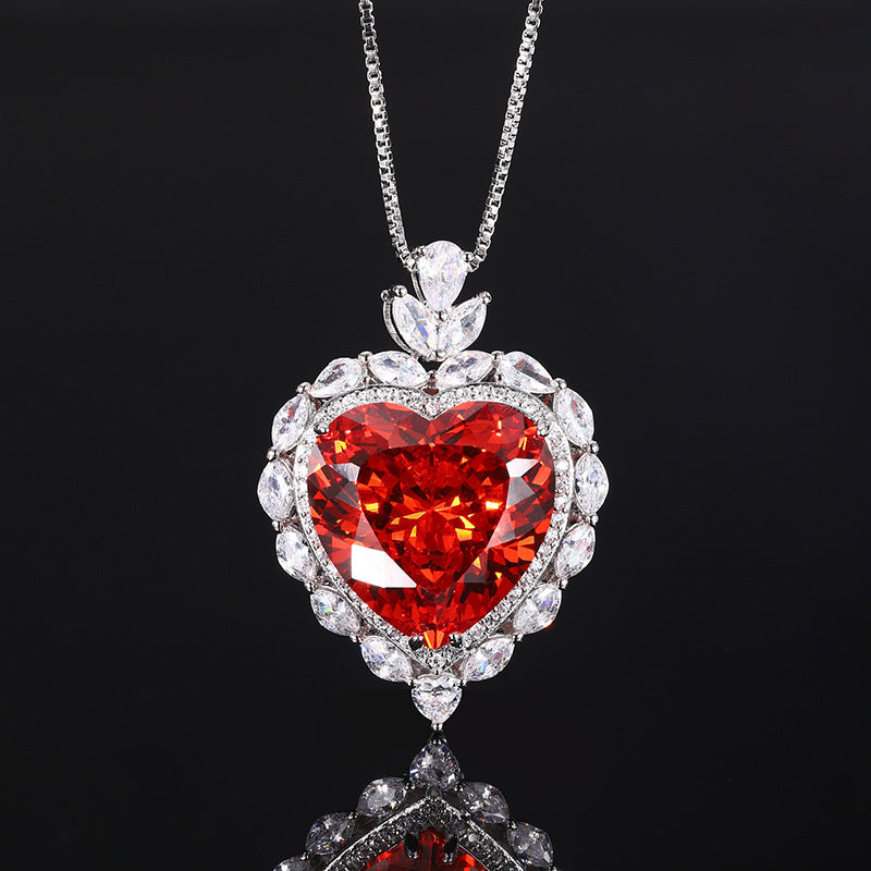 Romantic Heart-Cut Gemstone Floral Halo Pendant Necklace