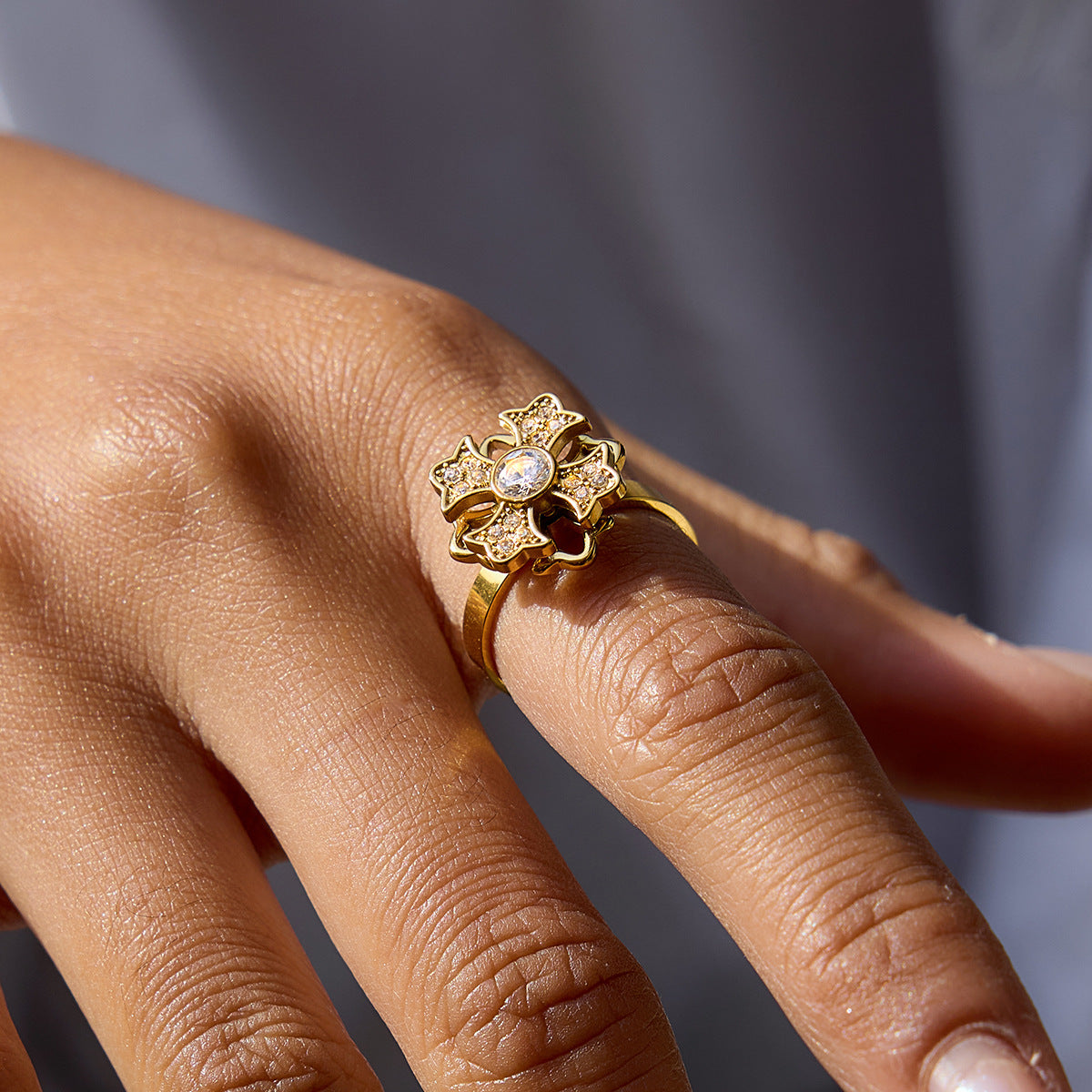 Sparkling Gold Sunflower & Cross Rings