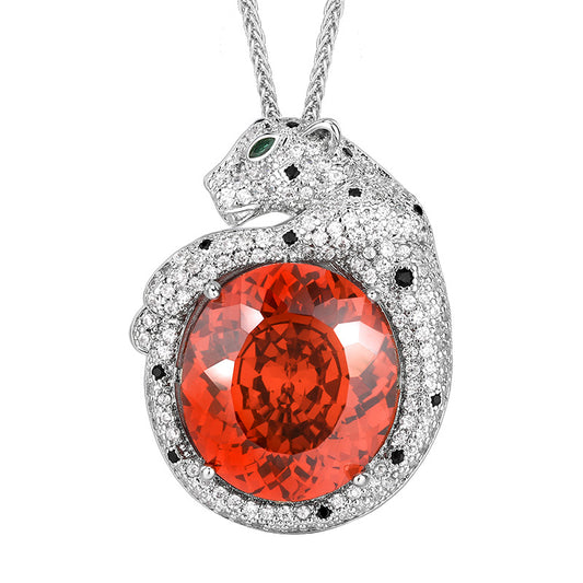 Sparkling Pave Panther Oval Gemstone Necklace