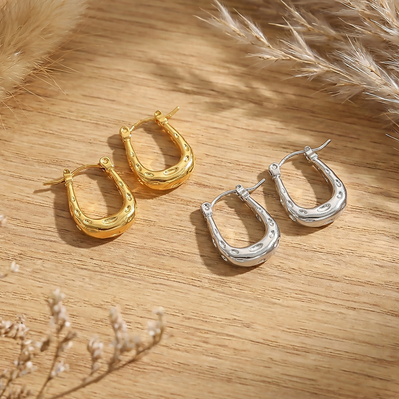 Textured Hammered Organic Hoop Earrings