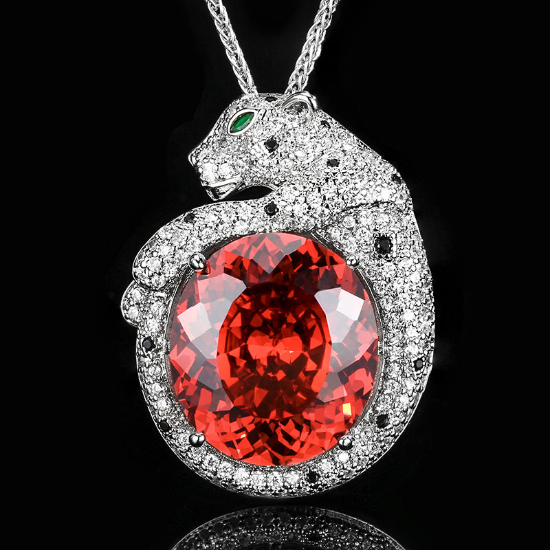 Sparkling Pave Panther Oval Gemstone Necklace