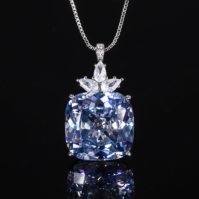 Majestic Cushion-Cut Gemstone Crown Cluster Pendant Necklace