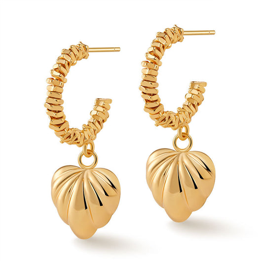 Boucles d'oreilles créoles vintage en forme de cœur, dorées texturées 