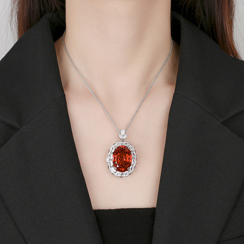 Radiant Oval Gemstone Pendant Necklace with Crystal Halo