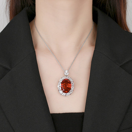 Radiant Oval Gemstone Pendant Necklace with Crystal Halo