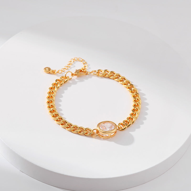 Curb Chain Solitaire Crystal Bracelet