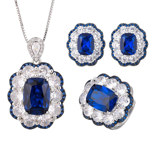 Luxury Blue Crystal Halo Jewelry Set