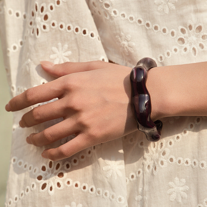 Artistic Wavy Resin Statement Open Bangle