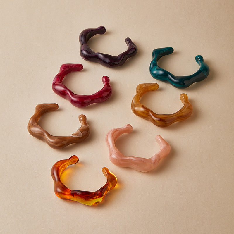 Artistic Wavy Resin Statement Open Bangle