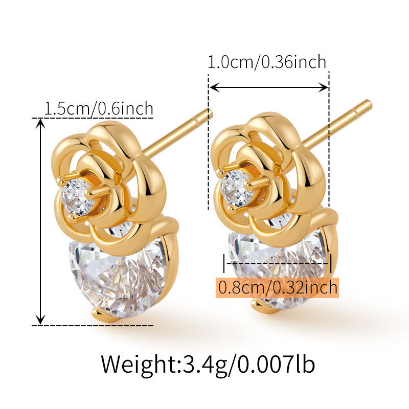 Floral Elegance Zirconia Gold Drop Ear Studs