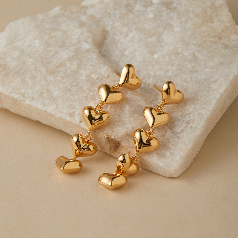 Romantic Gold Heart Drop Earrings