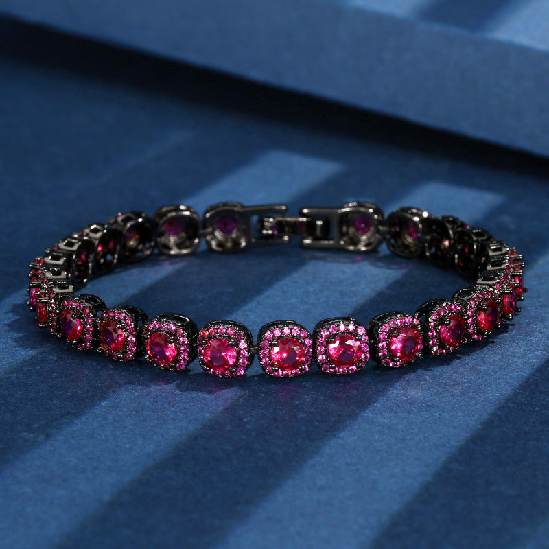 Luxury Black Gold Cushion Cut Gemstone Halo Bracelet